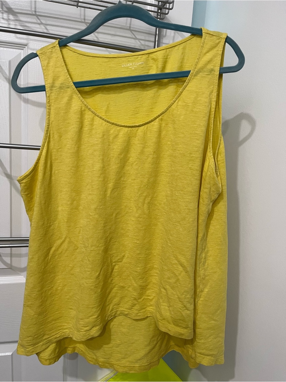 Eileen Fisher size XL yellow hemp/ cotton tank top hi low hem - EUC!